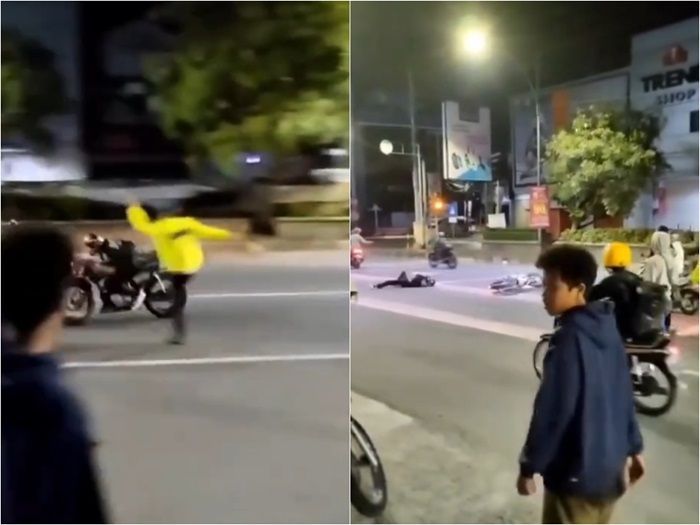 Coba Kabur saat Razia, Pemotor Ini Terpelanting usai Ditendang Polisi