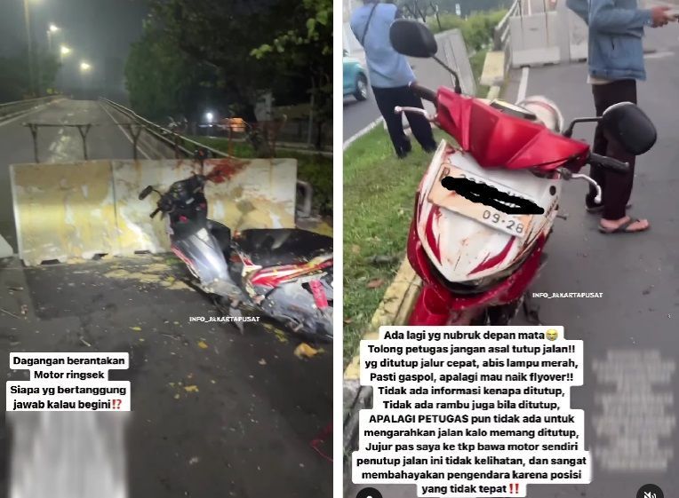 Viral Kecelakaan Motor Tabrak Pembatas Beton Penutup Fly Over Kemayoran Jelang Malam Tahun Baru