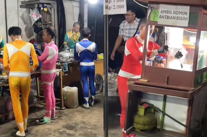 Gokil Abis! Penjual Bakso Ini Pakai Kostum Power Rangers saat Layani Pembeli