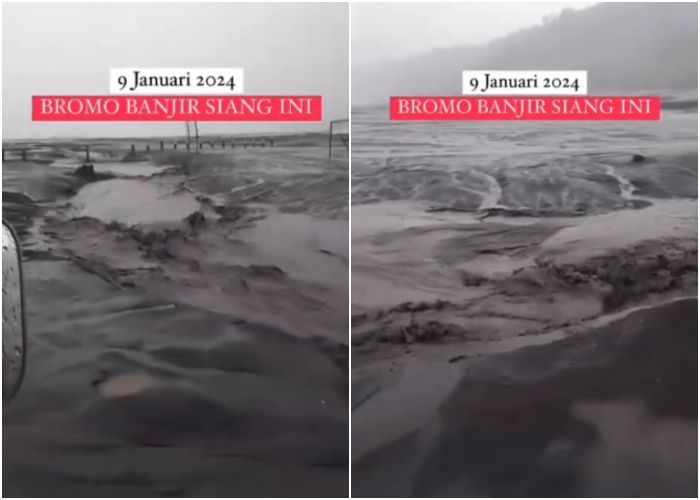 Diguyur Hujan Deras, Lautan Pasir Gunung Bromo Banjir