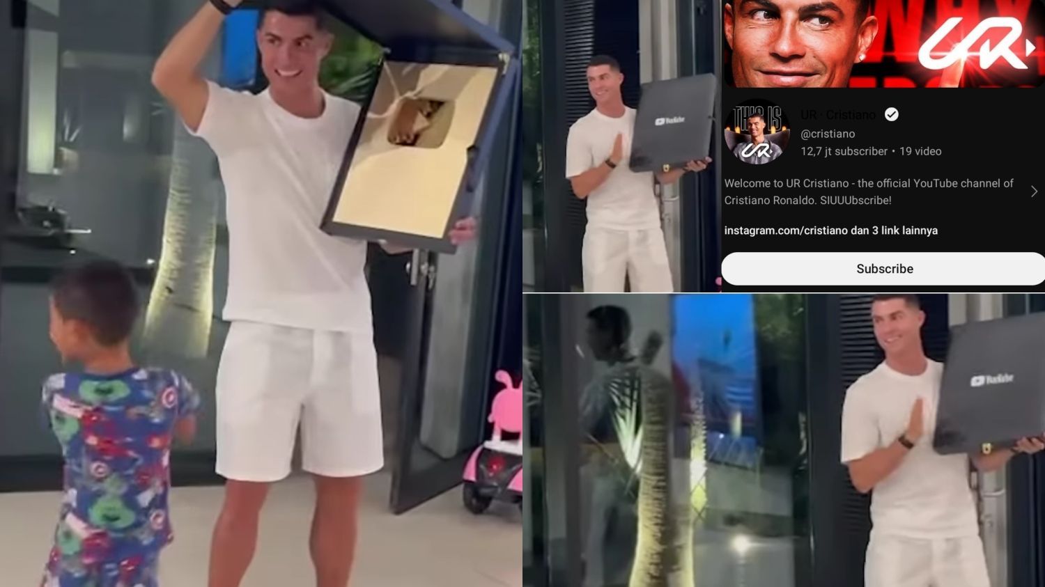 Momen Cristiano Ronaldo Tunjukkan Golden Play Button dari YouTube kepada Anak-anaknya