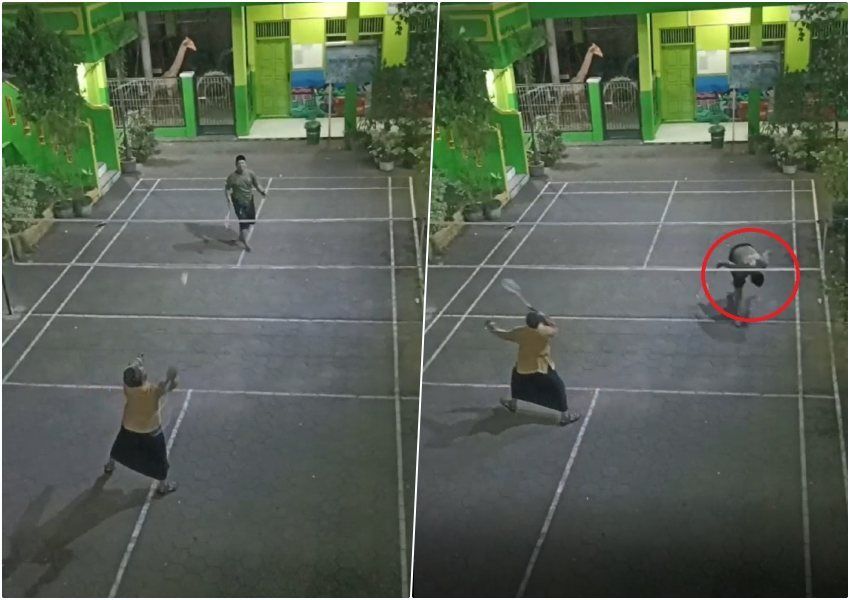 Aksi Kocak Bapak-bapak Bersarung Seruduk Net hingga Robek saat Main Badminton, Bikin Netizen Terhibur